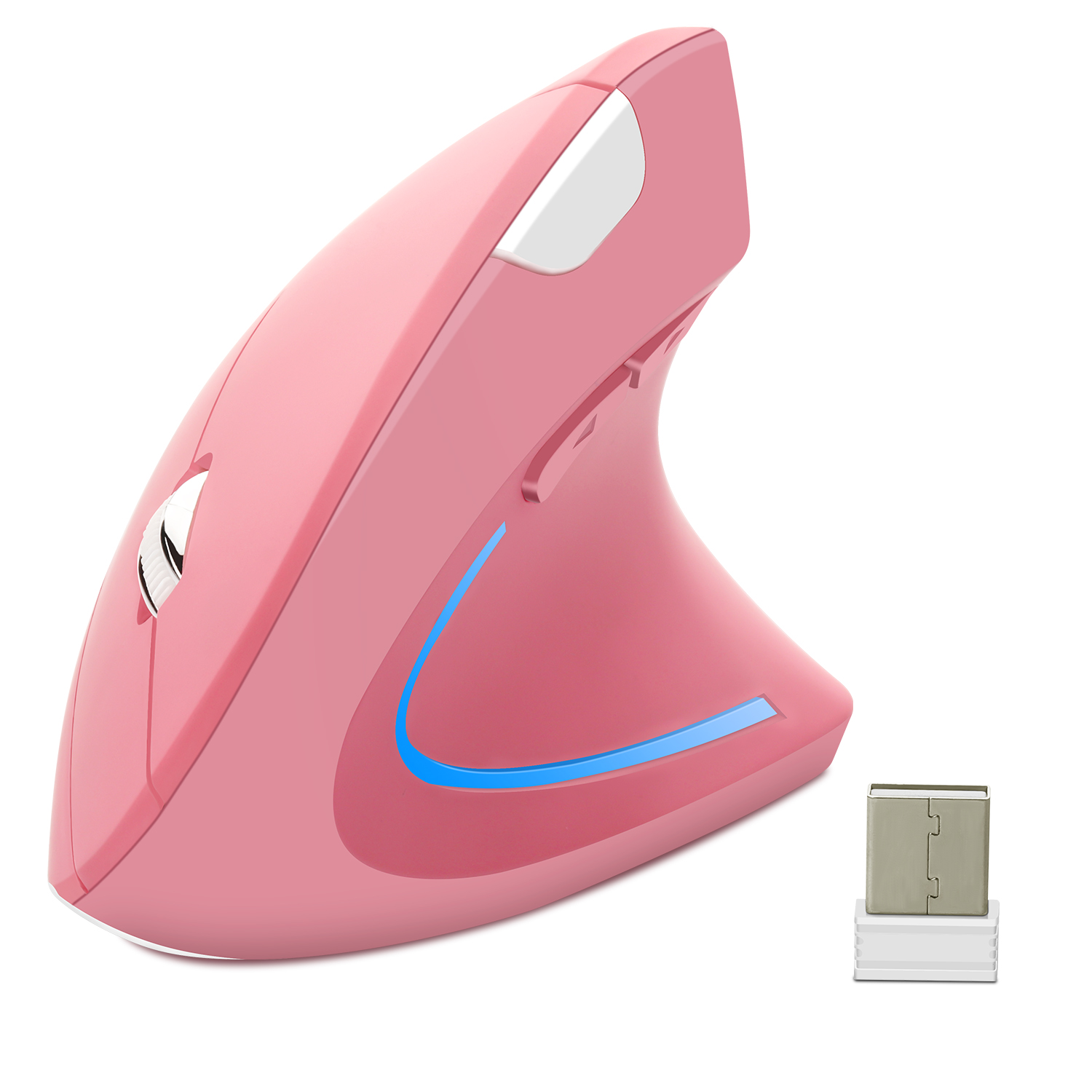 Wireless Right Hand Vertical Mouse Ergonomic Gaming Mouse 2.4G 1600 DPI USB Optical Wrist Healthy Mice Mause For PC Computer: Only Pink Mouse