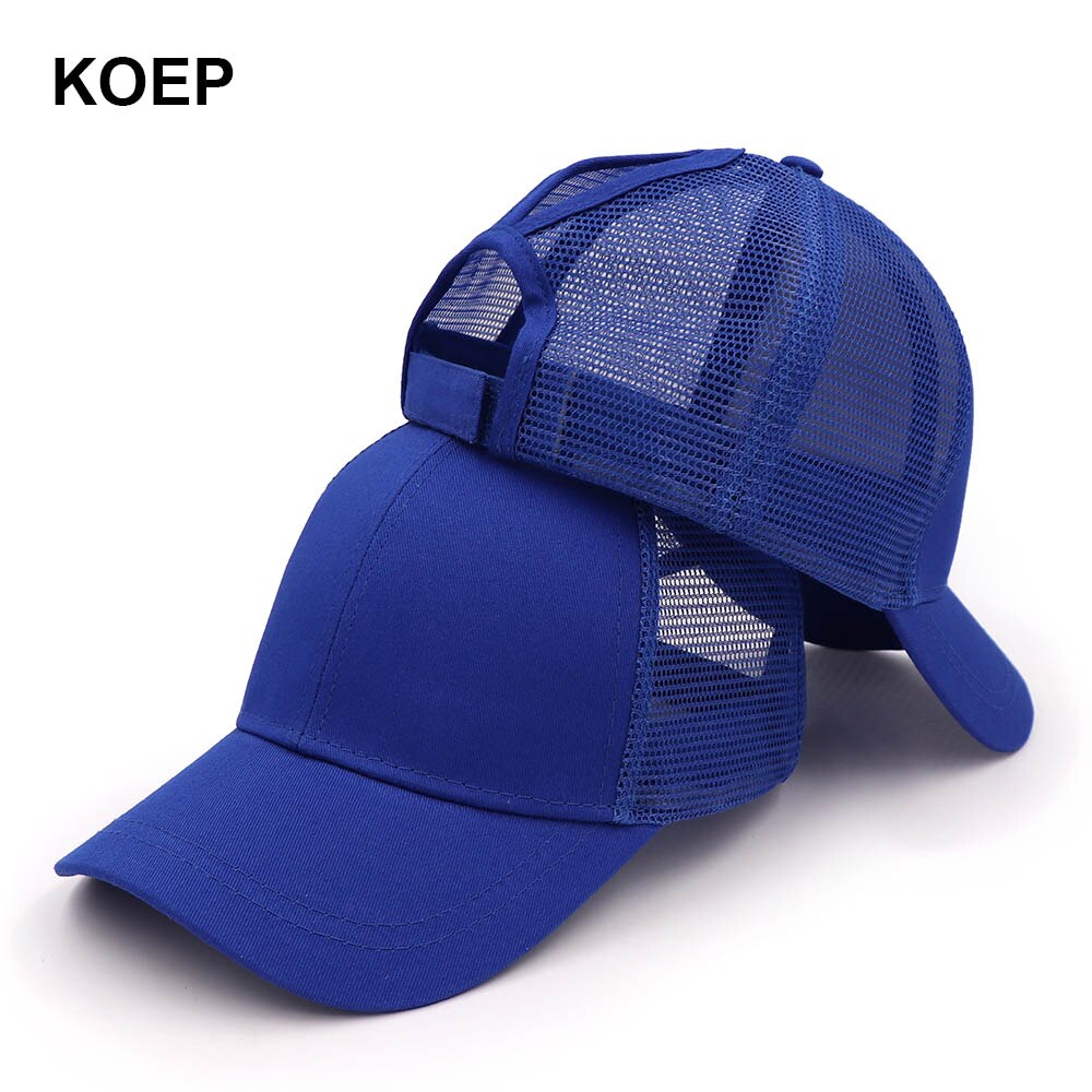 Koep hestehale baseball kasket snapback rodet bolle kasketter til kvinder kvindelig sommer mesh trucker hat pige hip hop hatte: Kongeblå