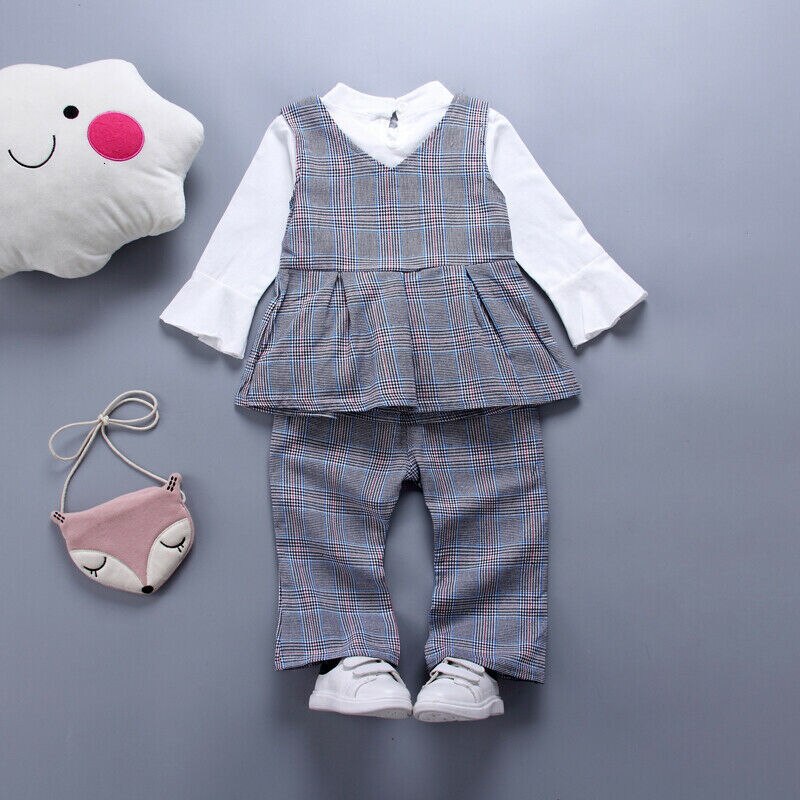 3Pcs Peuter Baby Meisjes Formele Pak Sets Ruffle Top Broek Party Formele Katoenen Kleding 1-6 Jaar sunsuits Clothings