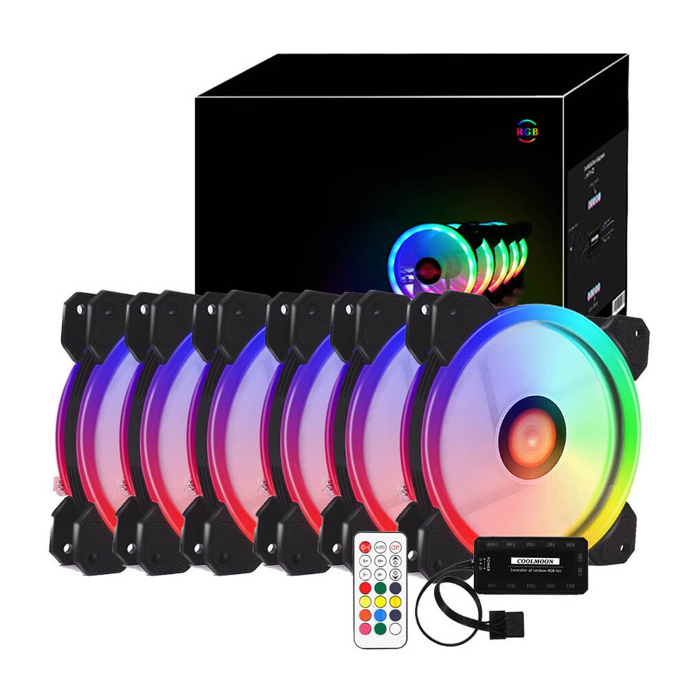 Rgb pc-ventilator 12v 6- pins 12cm koelventilator met controller voor computer stille gamingbehuizing  ac889: 6 stuks