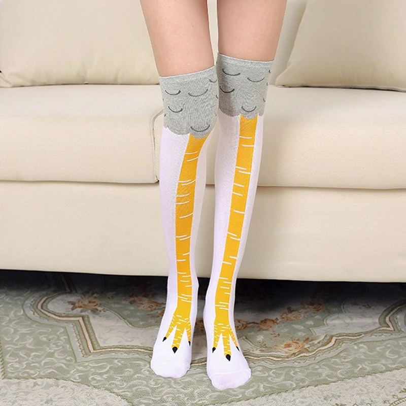 Zampe di pollo piedi calzini calzini lunghi da donna divertente cartone animato cotone creativo coscia di pollo artiglio signore stampa 3D sopra i calzini alti al ginocchio: Blu