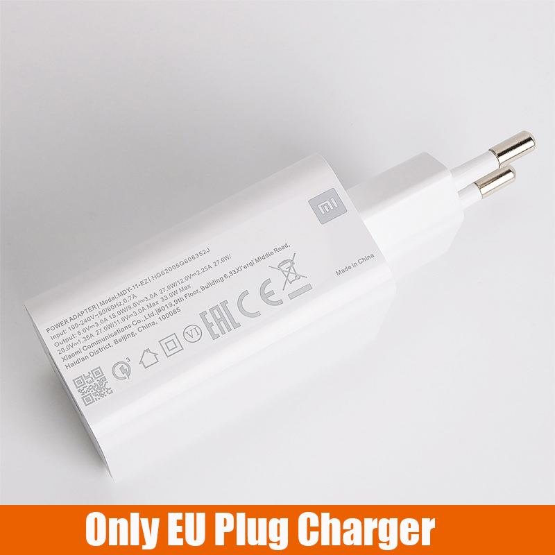 33W charger xiaomi eu Turbo Charge type C cable For Xiaomi redmi note 9 pro POCO X3 nfc Mi 10 9 9t pro note 10 10X LITE: Only EU Charger