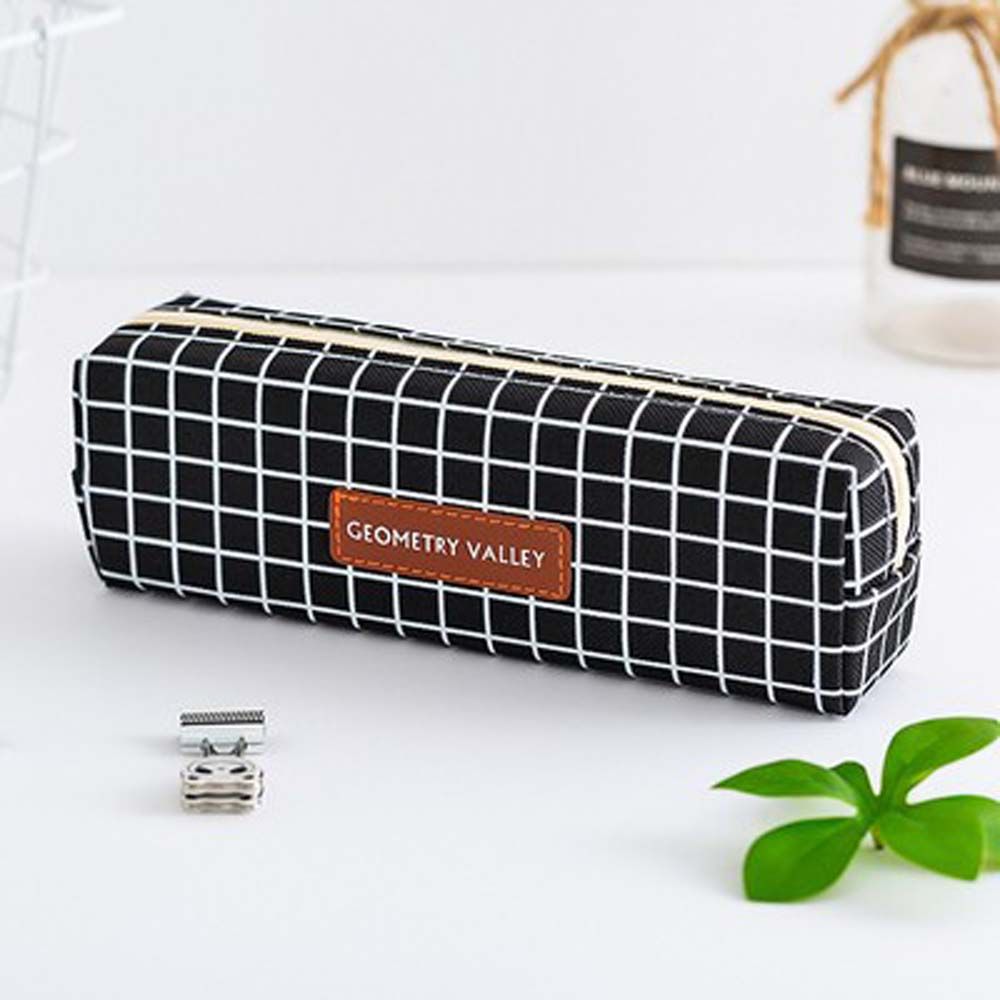 Meisjes Jongens Briefpapier Tas Schoolbenodigdheden Korte Stijl Geometrie Rooster Pen Houder Potlood Pouch Canvas Etui Pen Case: 02