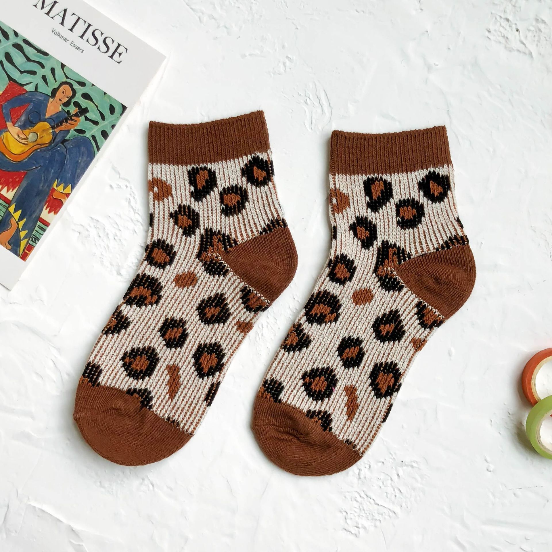 Baby Lotus Spring Autumn Breathable Leopard Boys Girls Socks Children Cute Socks 1-8Y: Beige brown / 3-5Y