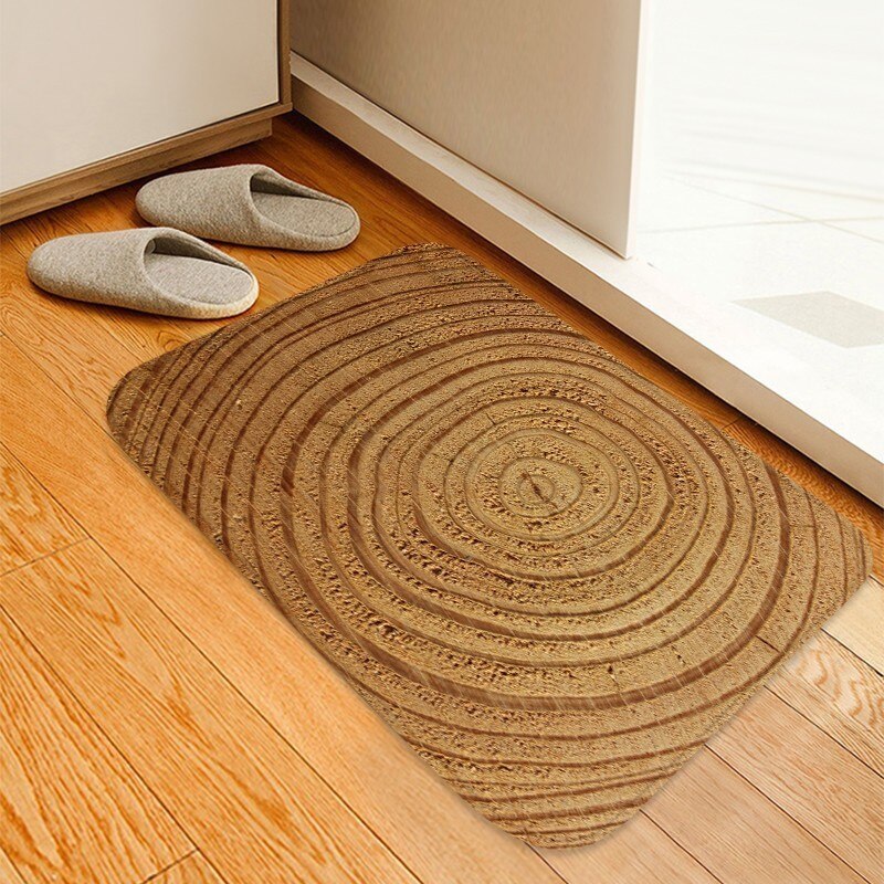 Growth Ring Entrance Mat Flannel Floor Mat Wood Texture Front Door Mats Outdoor Water Absorption Non-Slip Room Mat Floor Carpet