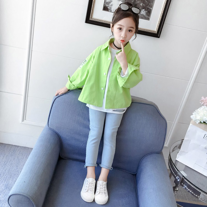 Blusa de manga larga para niña, de Color caramelo Camisa de algodón, Color rosa y verde, para adolescentes, 13, 12, 11, 10, 9, 8, 7, 6, 5 y 4 años