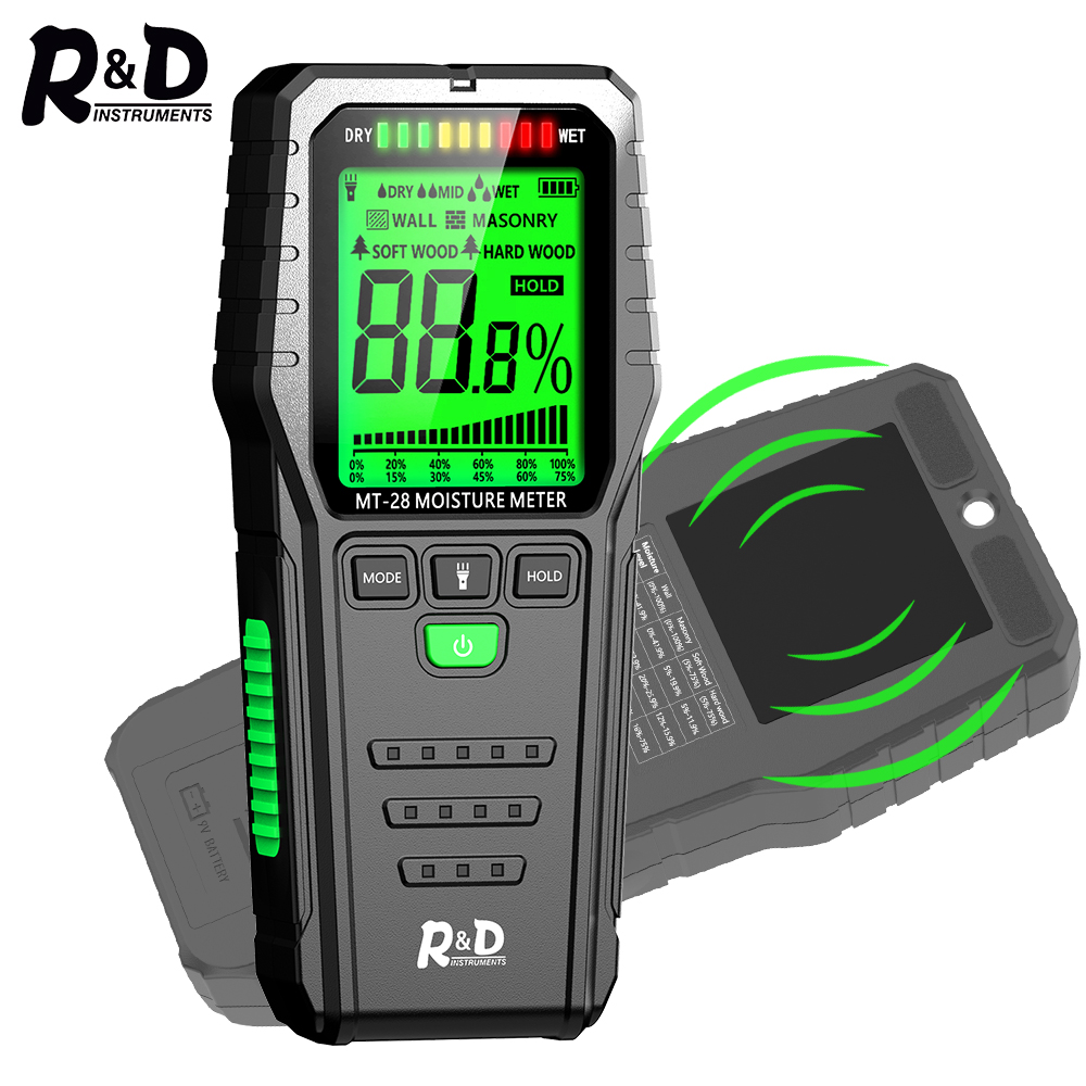 R&amp;D MT28 Inductive Wood Moisture Meter Digital Electrical Tester Measuring tool LCD Display Ectromagnetic Wave Timber Hygrometer