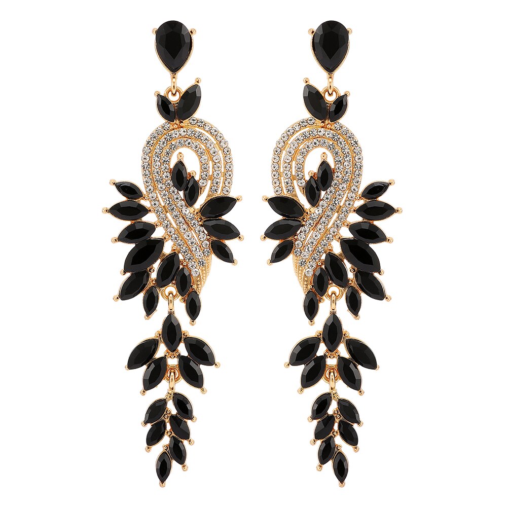 Ztech-Pendientes geométricos grandes y largos para mujer, joyería de lujo de cristal, para , boda, Bisutería: Black