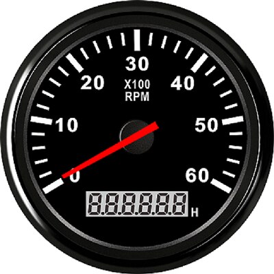 3-8K RPM Tachometer Gauge Tach Sensor REV Counter with Hour Meter 85mm Gasoline Diesel 12V 24V Red Backlight Waterproof: 6K-BN