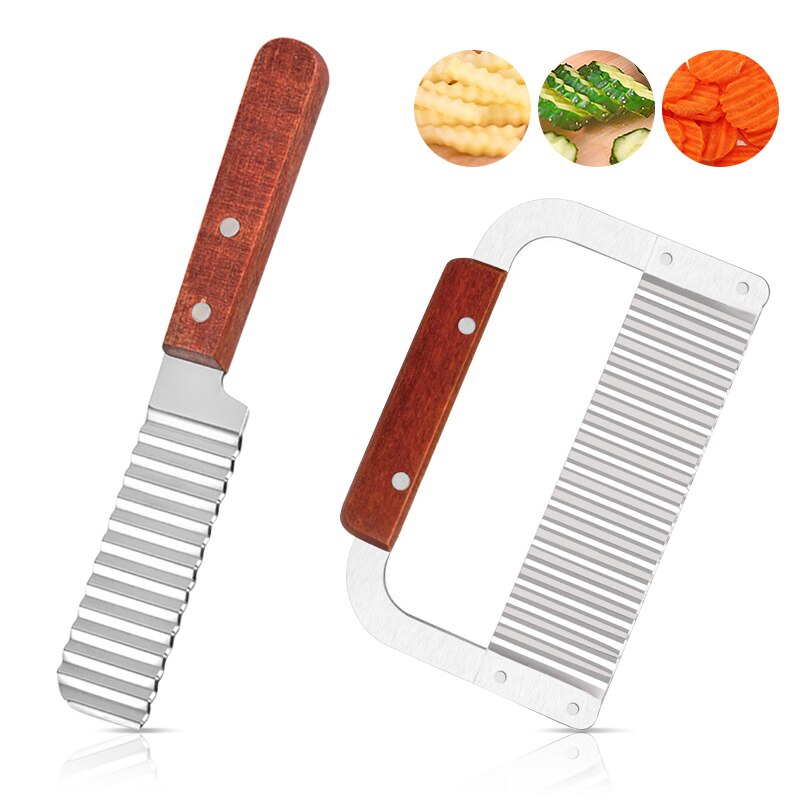 Stainless Steel crinkle cutter Potato Wavy Chip Slicer French Fry Slicer waffle fry cutter Vegetable Salad Chopping Knife Tool: 2pcs