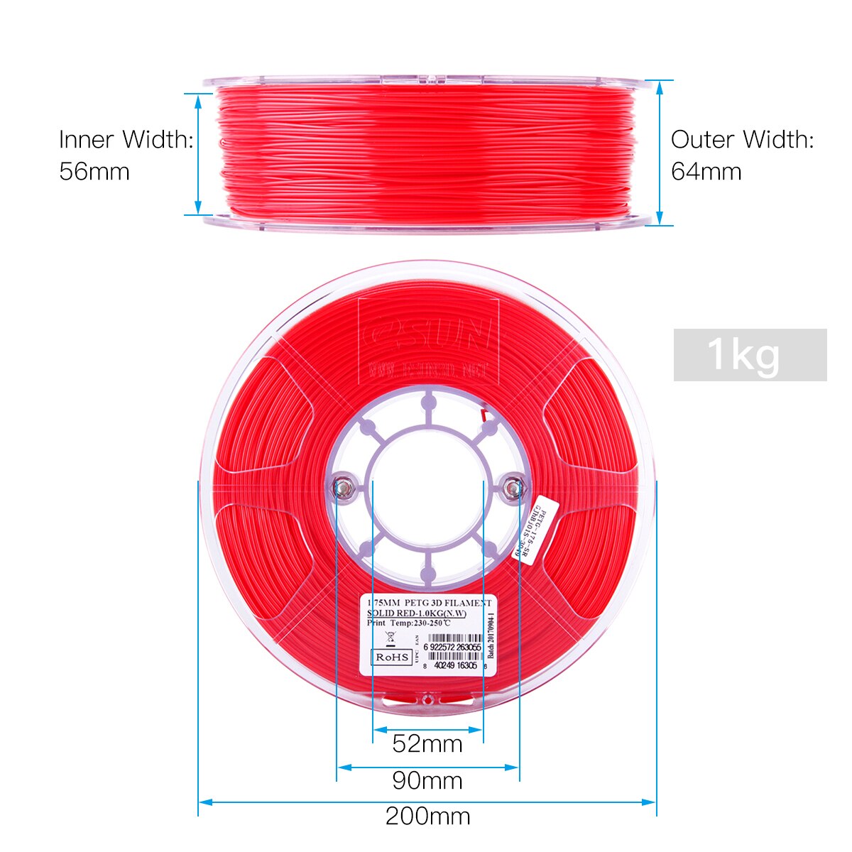ESUN PETG 1,75mm 3D Drucker Filament Druck Verbrauchs dimensional Genauigkeit: +/-0,05mm 1kg (2,2 lb) Spule Material Minen