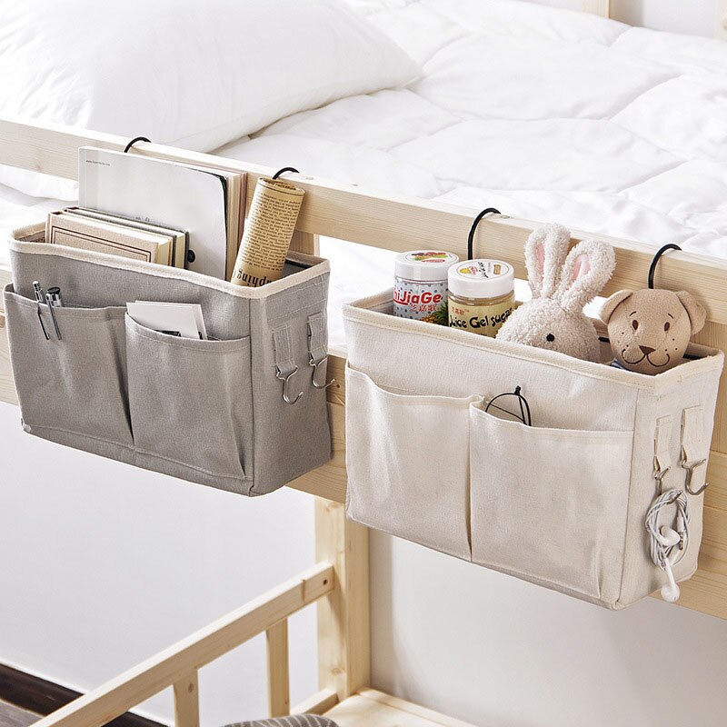 Bolsa de escritorio para cama, organizador de almacenamiento para sofá, TV, mando a distancia, colgante, soporte para cama, bolsillos