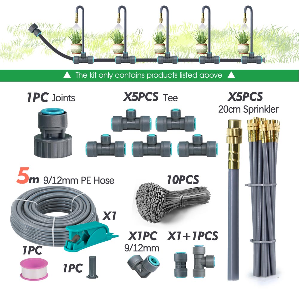 3/8" 9/12mm Garden Auto Watering System 20cm Free Bend Adjustable Sprayer Nozzle Misting Cooling Plants Irrigation Sprinkler Kit: PURPLE