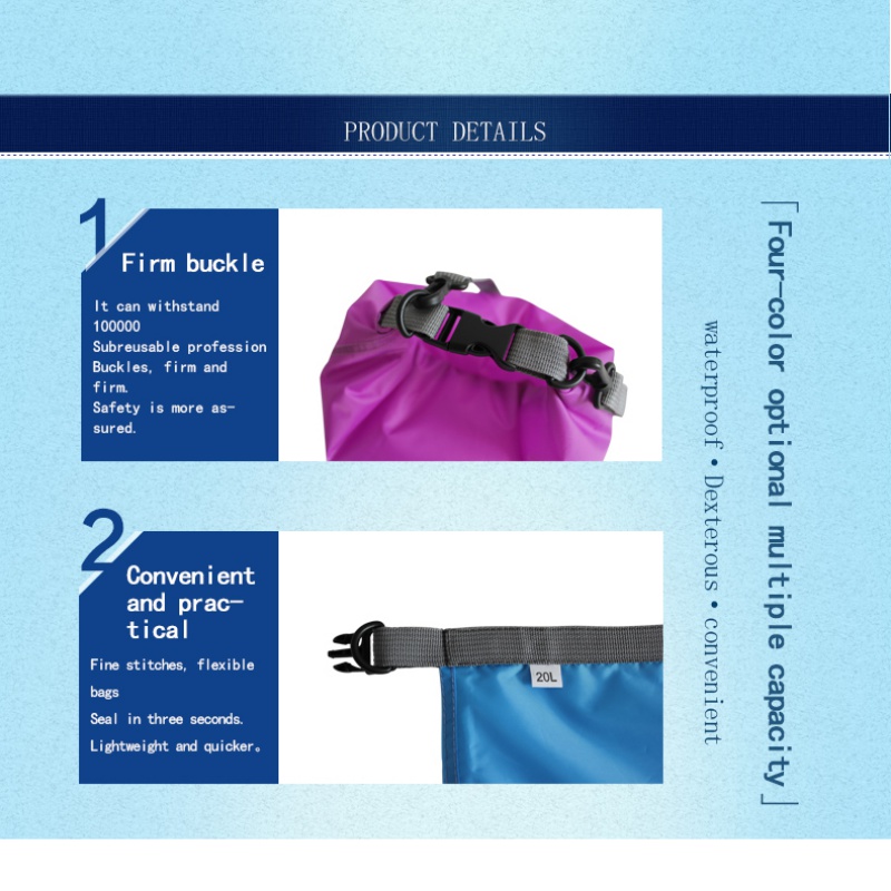 Sac sec étanche de 5, capacité de L-70 L, pour natation, Rafting, kayak, Trekking en rivière, voile, canoë, résistance à l&#39;eau