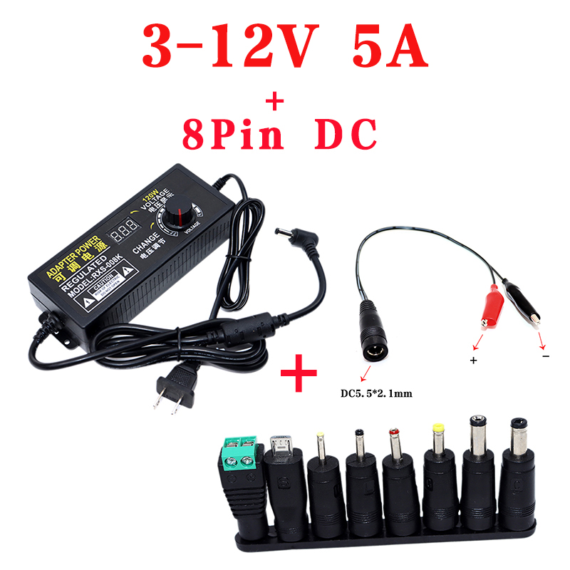 AC DC Adjustable Power Supply 3V 5V 6V 9V 12V 2A 3A 5A 10A AC/DC Switching Powe Supply Adapter Universal 220V To 12V Volt Adapte: Sliver