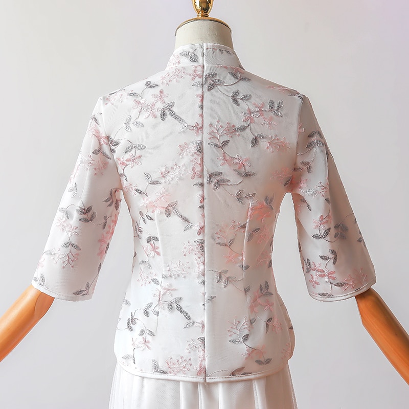 2 stykker/sett halvermet broderi vintage moderne tradisjonell kinesisk kjole qipao cheongsam kinesiske brudepikekjoler