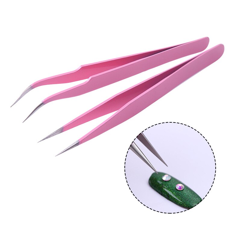 Angled Straight Pink Eyebrow Tweezers Stainless Steel Face Hair Removal Eye Brow Trimmer Nail Art Tool