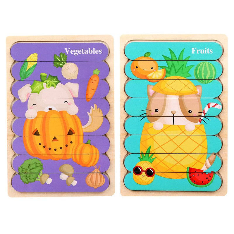 Kids Animal 3D Wooden Puzzle Montessori Toy Double-sided Strip Puzzle Telling Story Stacking Jigsaw Educational Toy For Children: WT262