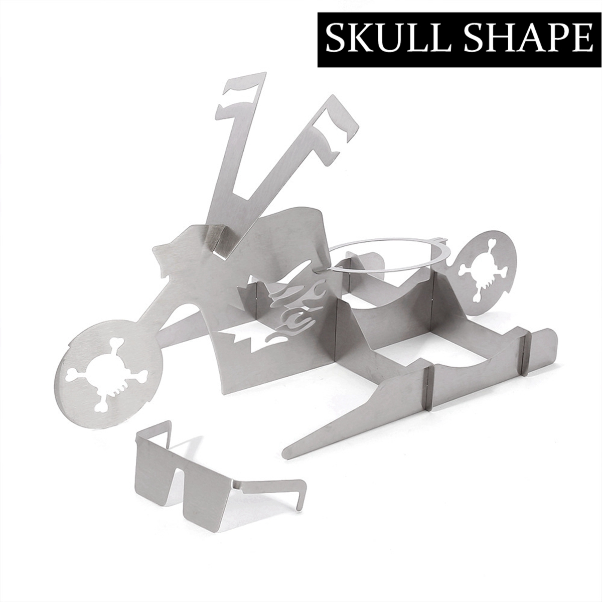 Rvs Roster Kip Stand Met Bier Kan Houder Motorfiets Grill Bbq Rek Vorm Koffiebrander Rack Stand: Skull