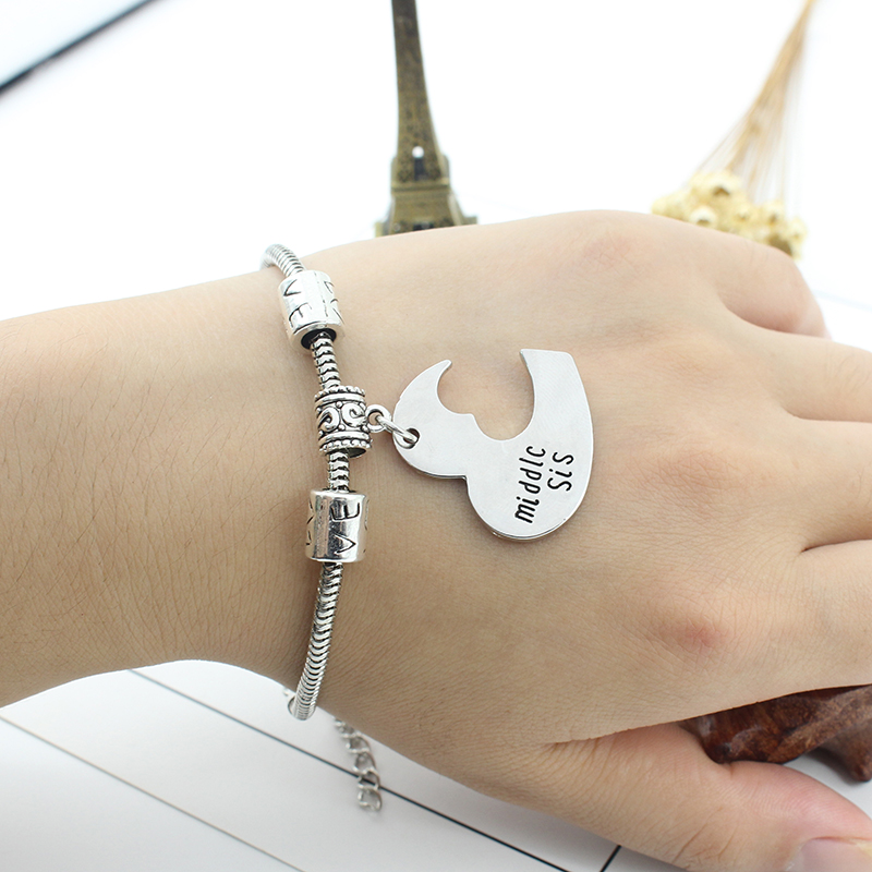 Juego de 3 piezas de pulseras para hermanas, colgante de corazón para hermanas grandes, medianas y pequeñas, cadena de mano de Metal de amistad, joyería de para chica