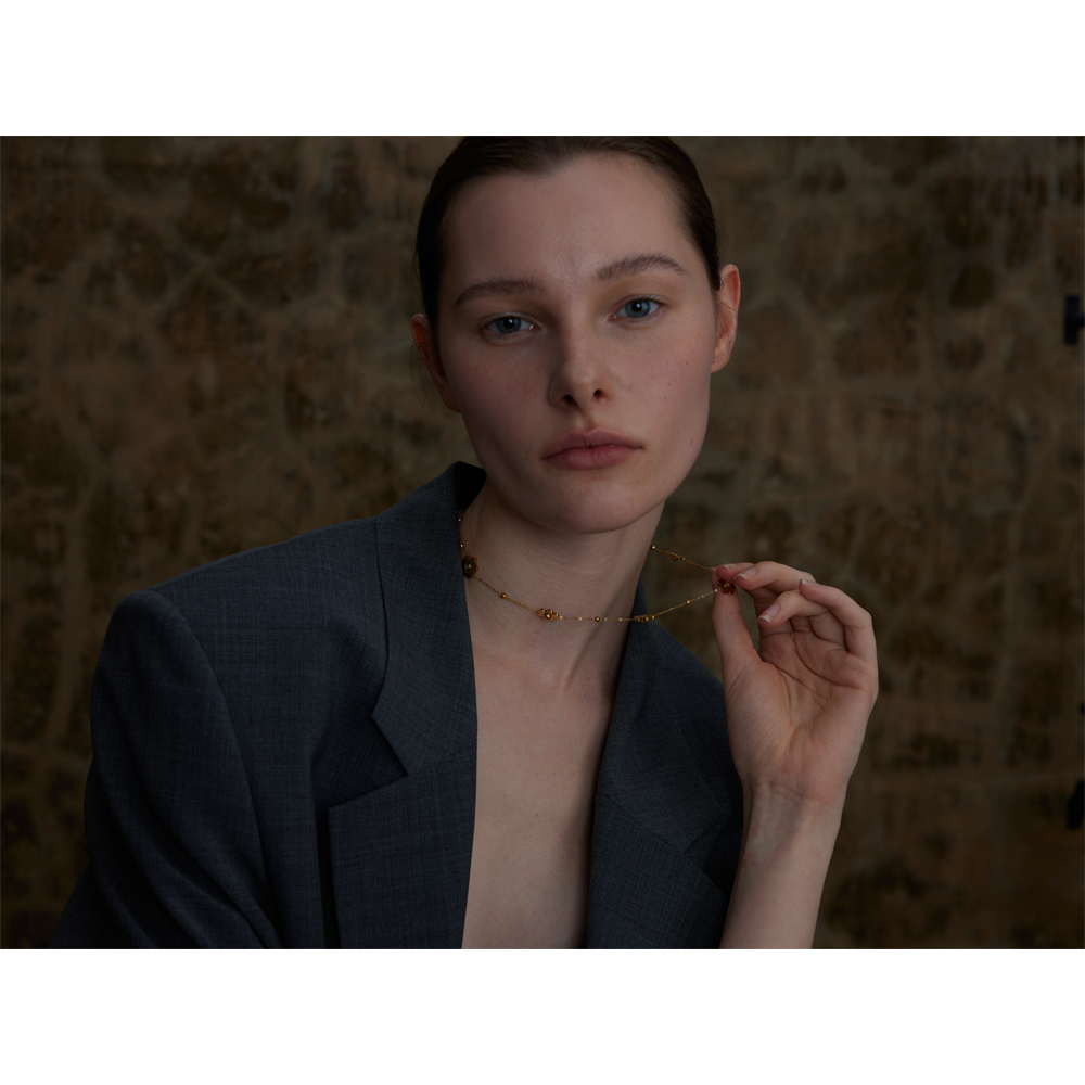 Yhpup Stainless Steel Flower Chain Necklace PVD Plated Golden Waterproof Polished Jewelry for Women