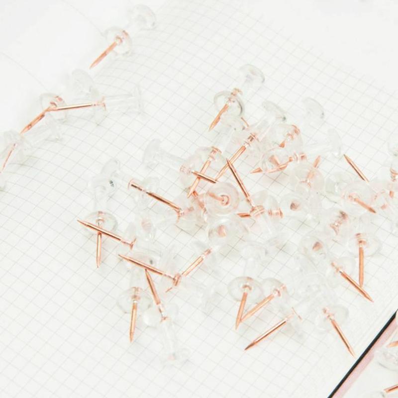 100 Pcs Transparent Push Pins Thumbtacks Rose Gold Board Supplies Office School Thumbtack Cute Point Steel Bulletin Decorat A5Z0