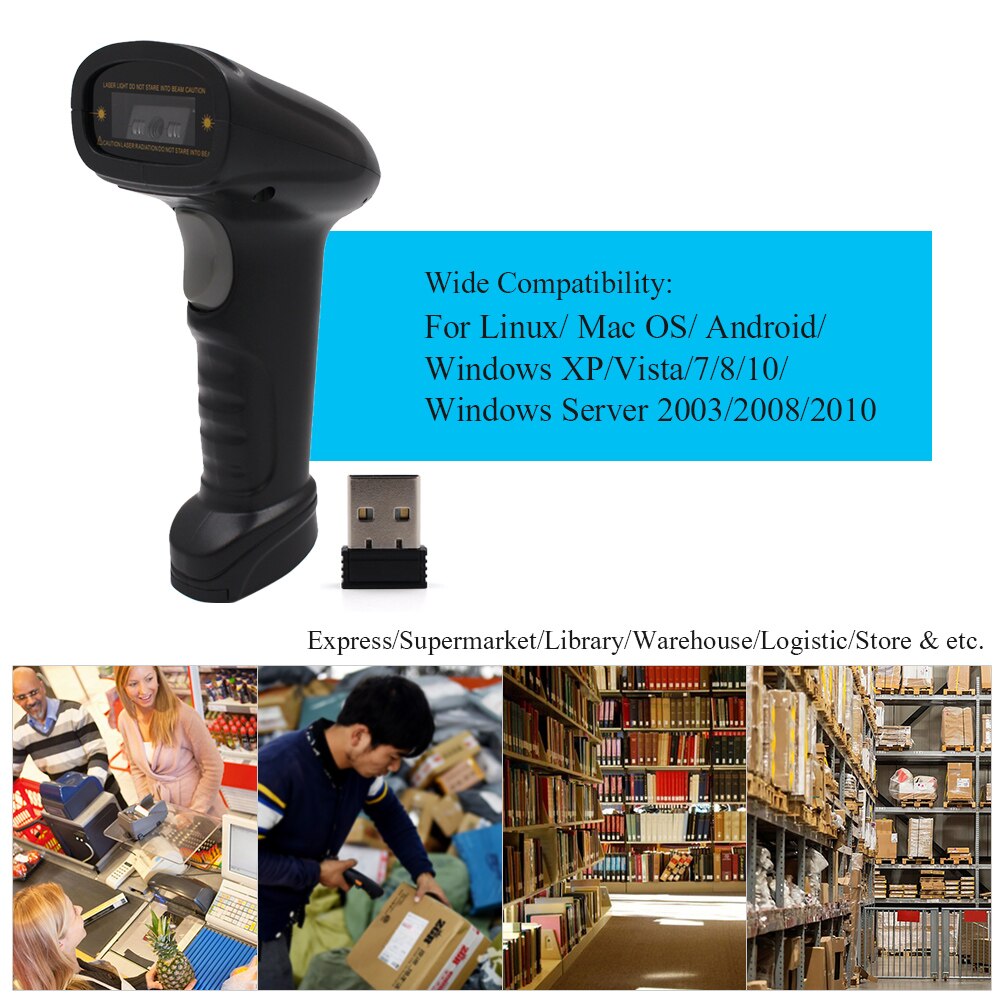 Aibecy Handheld 2.4G Wireless USB Wired 1D Barcode Scanner CCD Bar Code Reader for Windows Mac Android OS