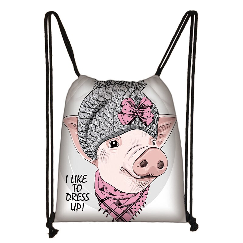 Karikatur Schwein Druck Kordelzug Tasche Frauen Reisetasche Teenager Schule Tasche Braun Mädchen Und Jungen Rucksack Weibliche Lagerung Tasche l2: skdafr63