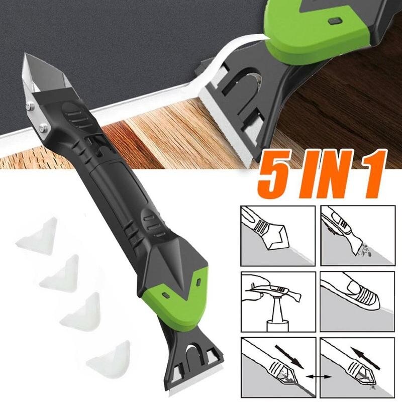 Kit de herramientas 5 en 1 para quitar calafateo de silicona, Kit de lechada suave, raspador de pegamento de plástico, herramienta de calafateo fácil