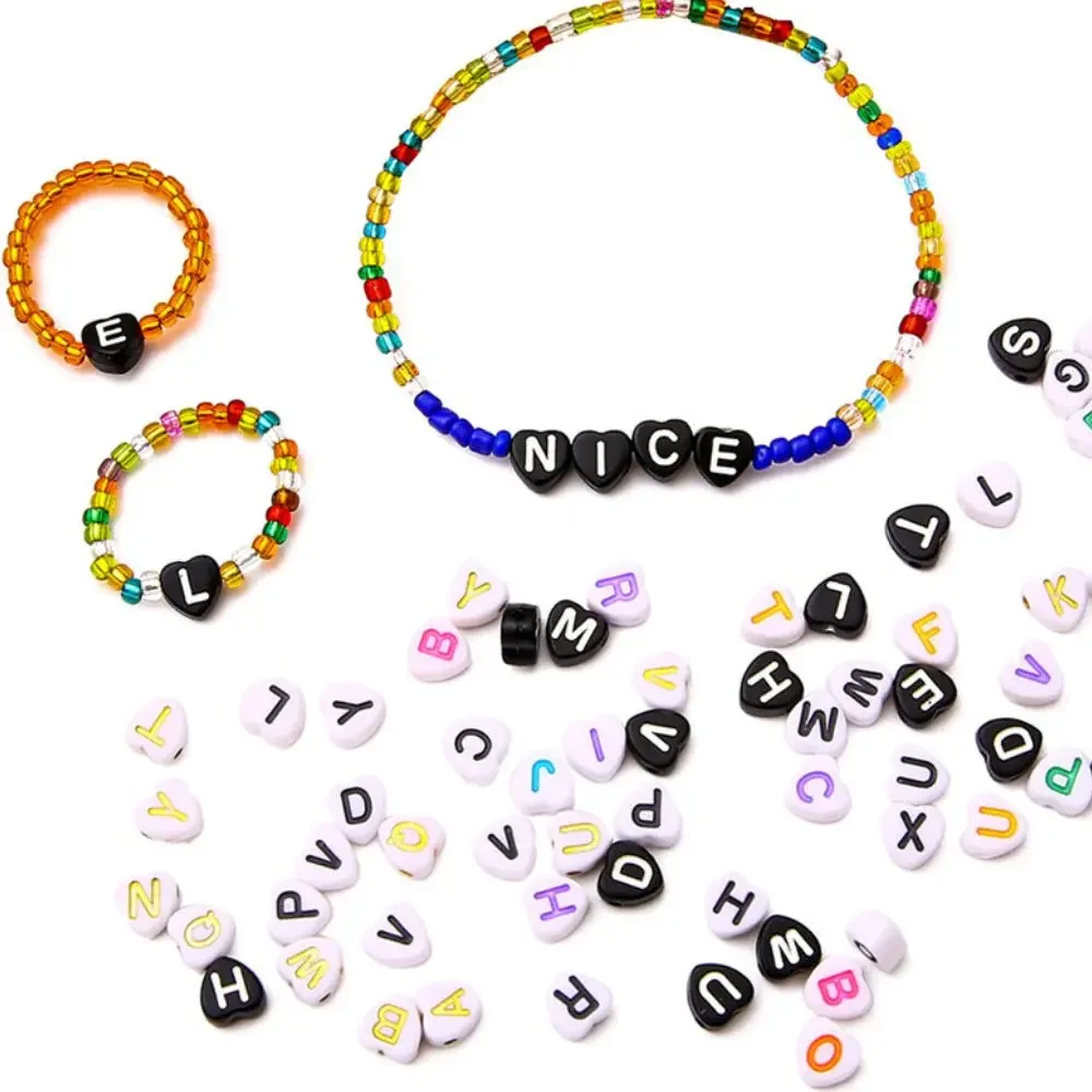 100/200/300/500 Uds. Cuentas acrílicas con forma de corazón y letras, cuentas espaciadoras del alfabeto para fabricación de joyería, collar de pulsera DIY hecho a mano