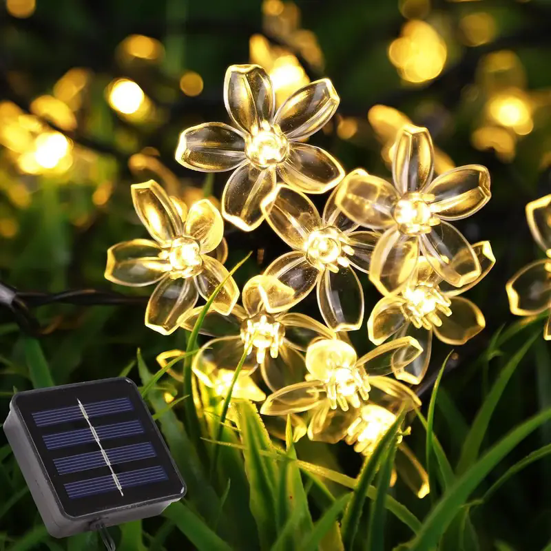 2025 Solar Flower Lichtslingers 200 LEDS Waterdichte Zonne-energie Kerstverlichting 8 Modi Decoratieve Verlichting voor Patio Hek Bruiloft