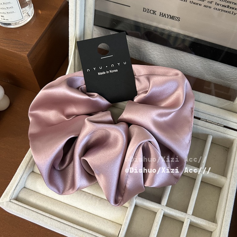 Scrunchie de seda de gran tamaño para niñas, coletero saten pelo mujer cabello, color sólido de Corea coletas para cabello gomas pelo mujer bonitas coleteros elegantes scrunchis para el cabello: Gris oscuro