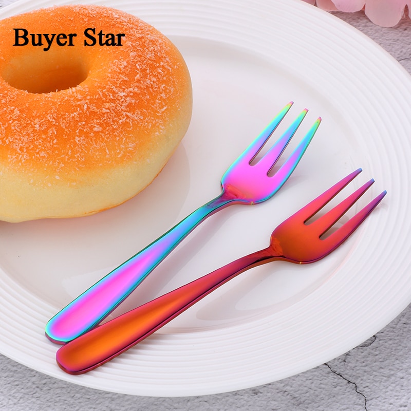 6Pcs/lot Gold Cake Forks Stainless Steel Mini Fork Thick Cutlery Fruit Fork Metal Dessert Fork for high tea Party