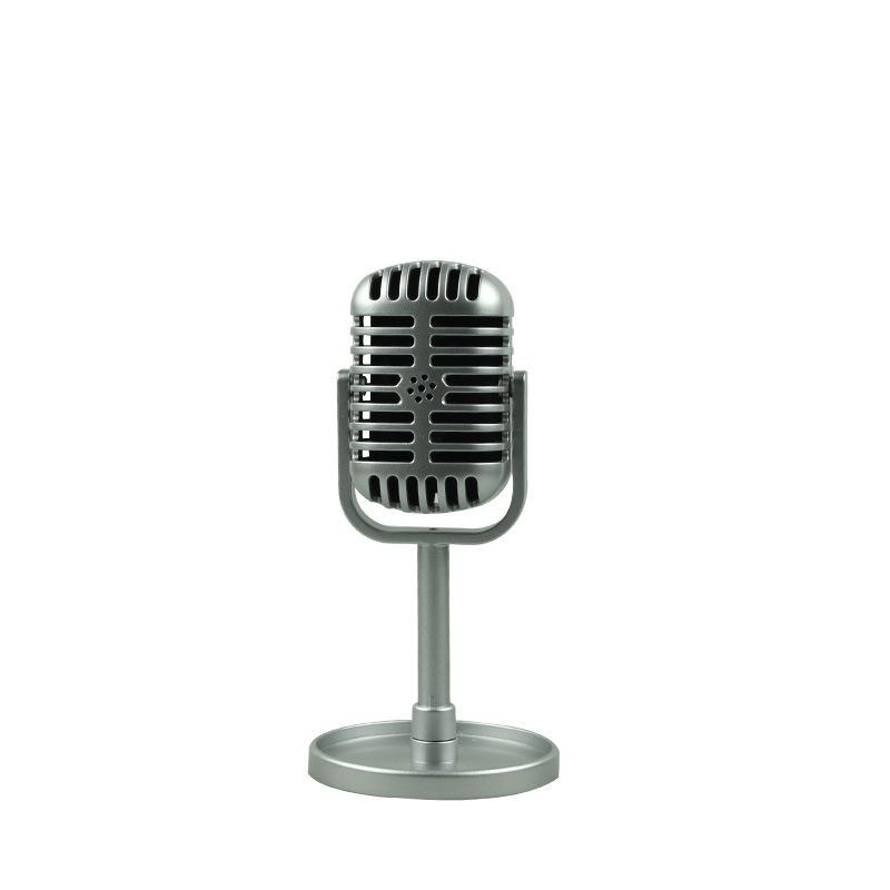 Micrófono clásico Retro Prop Estilo Vintage Mic soporte Universal Compatible con grabación de estudio de Karaoke de rendimiento en vivo Prop: Silver