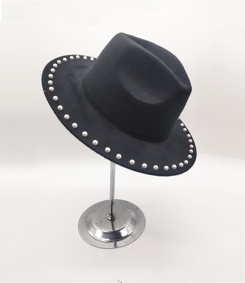 Vinter efterår kvinder afslappet uld bowler hatte panama kasketter til cowboy stor skygge beaded rhinestone jazz hatte gorros