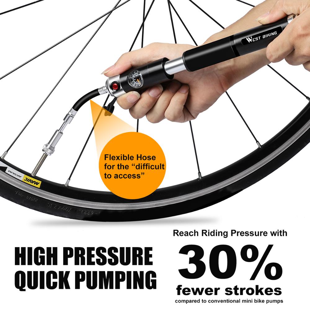 WEST BIKING Portable Bike Pump Gauge High Pressure Hand Pump Inflador Bicicleta Bike Accessories Schrader & Presta Bicycle Pump