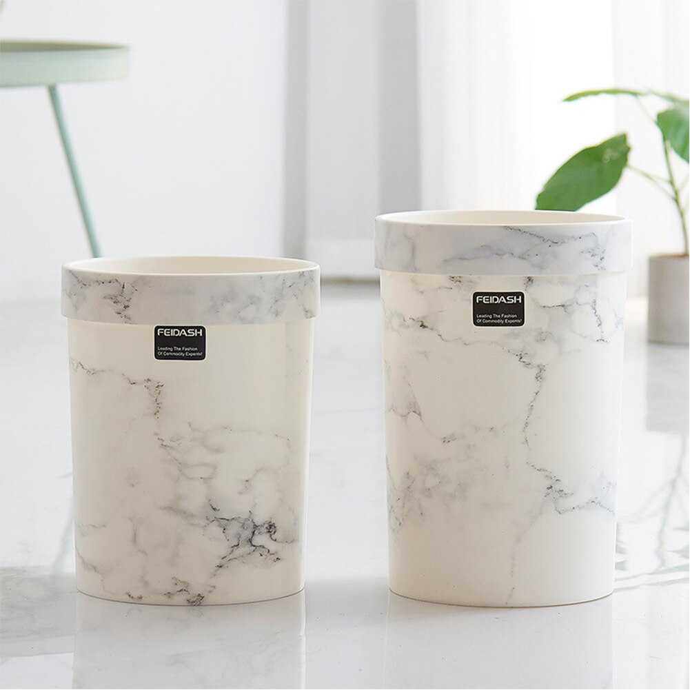 Poubelle à motif de marbre | Poubelle en plastique, bureau, salle de bains, cuisine, poubelle de salon, chambre à coucher, poubelle sans couvercle, Style européen