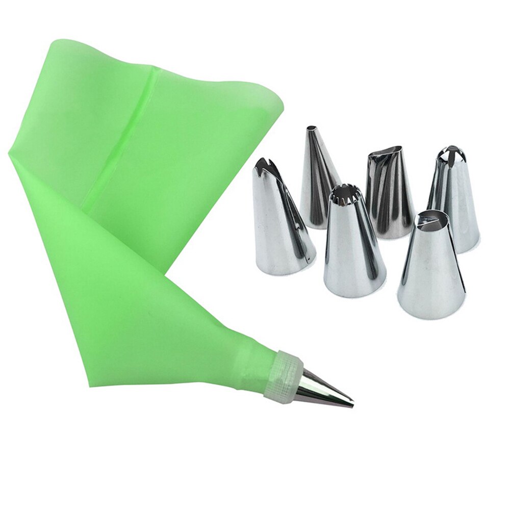 8 Pcs Pastry Nozzles Icing Piping Tip Set + Tas Converter Rvs Keuken Bakken Cake Decorating Gereedschap: Green Pastry Kit