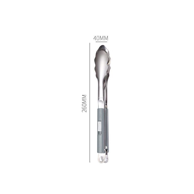 Sliding Button Food Barbecue Grill Tongs Stainless Steel Bread Buffet Clip Non-Stick Clamp Home Kitchen Cooking Accessories: 10 Inch Grey