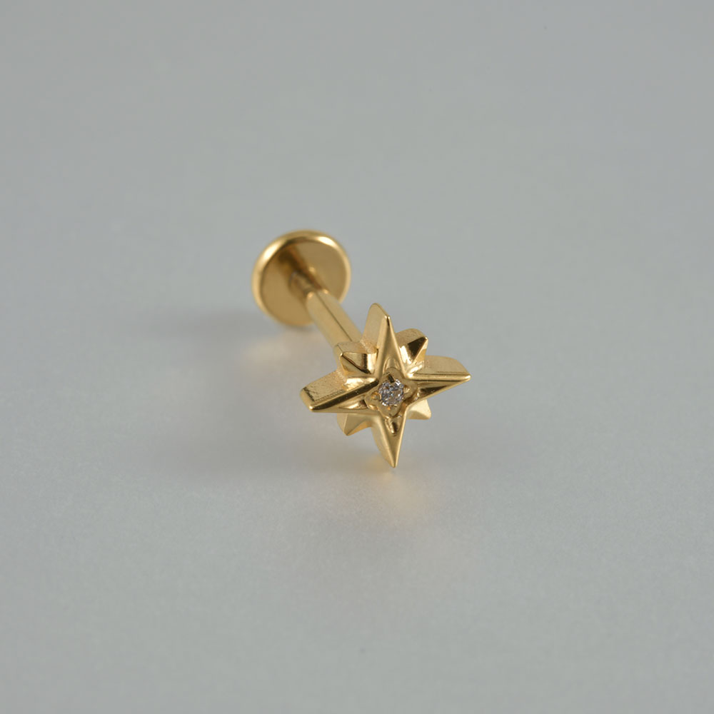 Pendientes de circonita para cartílago de titanio G23, forma redonda de sol, hélice con rosca interna Cz, joyería para Piercing en la oreja, Tragus, Labret, 1 ud.: Bronce antiguo plateado