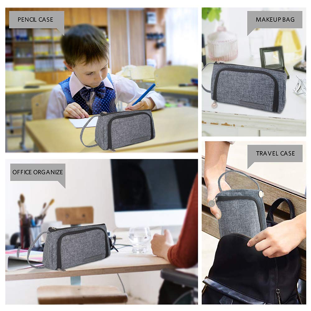 Solid Color Dark Grey Pencil Pouch Big Capacity Pen Bag Side Open Stationery Tools Case Make Up Bag Pencil Bag School Girl