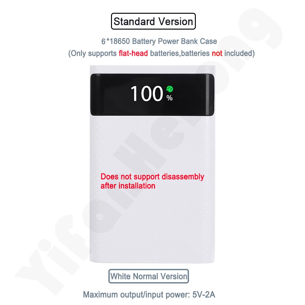 Diy 6*18650 powerbank-gehäuse mit zwei usb-anschlüssen, led-anzeige,  qc3.0 schnelllade-akkuhaltern, lade- und aufbewahrungsbox sowie schutzhülle für mobiltelefone: Normales weiß