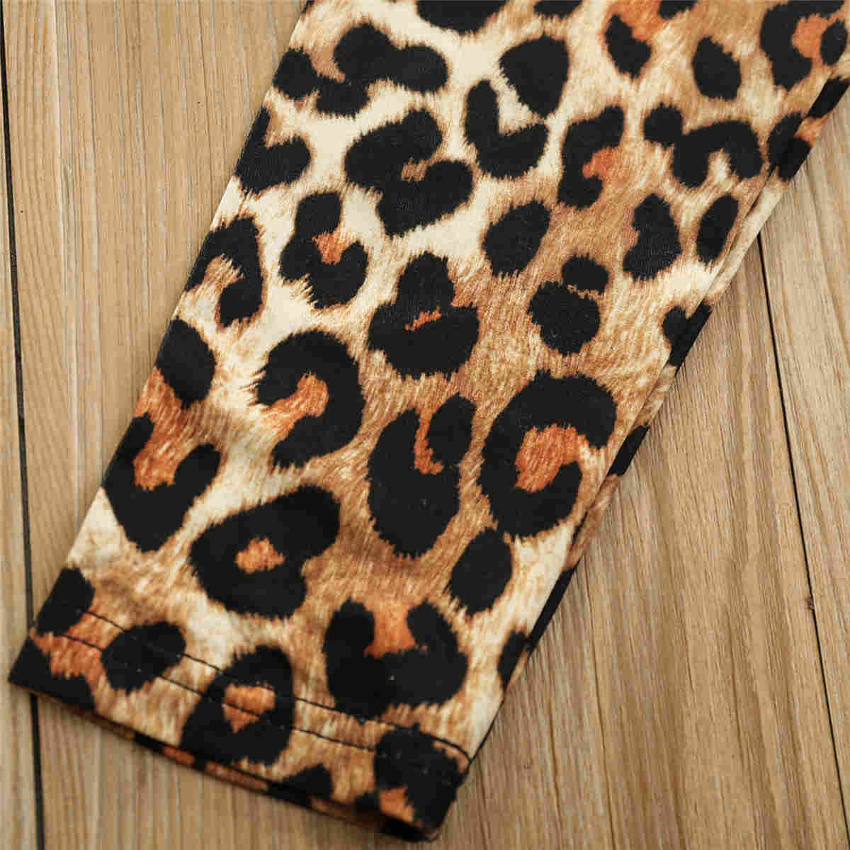 Infant Kids Baby Girl Long-sleeved Trousers Suit Solid Color Ruffles Shirt Leopard Elastic Long Pants and Headband 3pcs Set