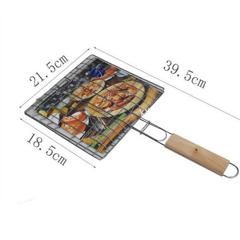 Portable BBQ Grilling Basket Stainless Steel Nonstick Barbecue Grill Basket Tools Grill Mesh for Fish Meat Hamburger