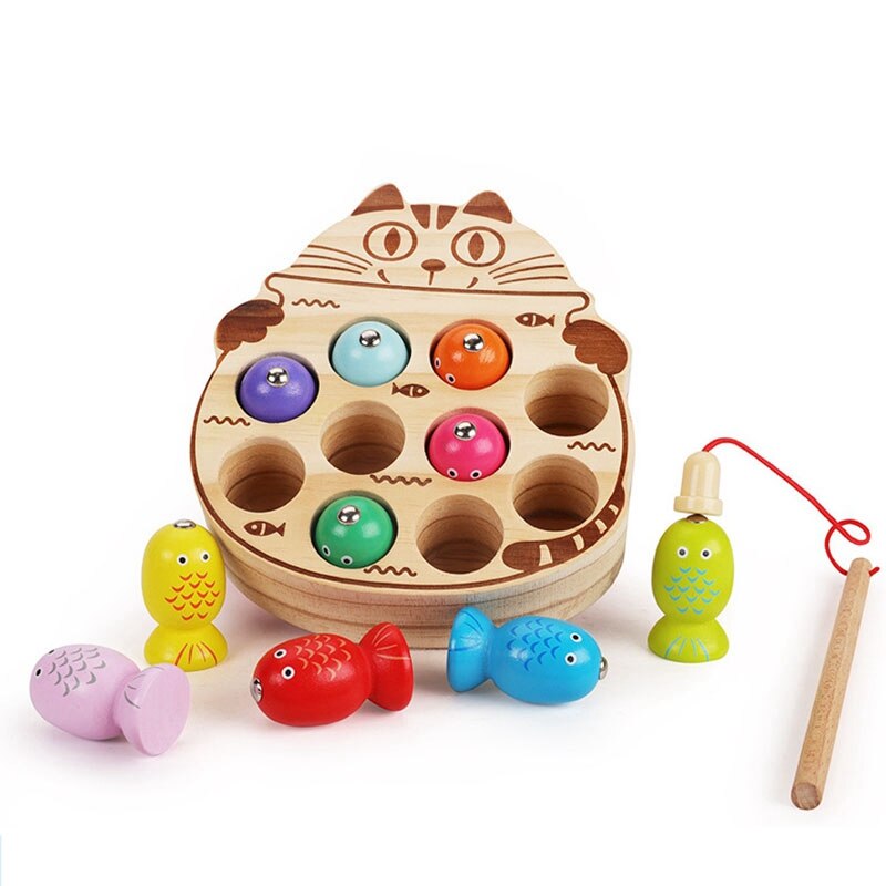 Kinderen Puzzel Magnetische Vissen Spel Met Kat Vorm Playboard Houten Speelgoed Kinderen Puzzel Educatief Speelgoed