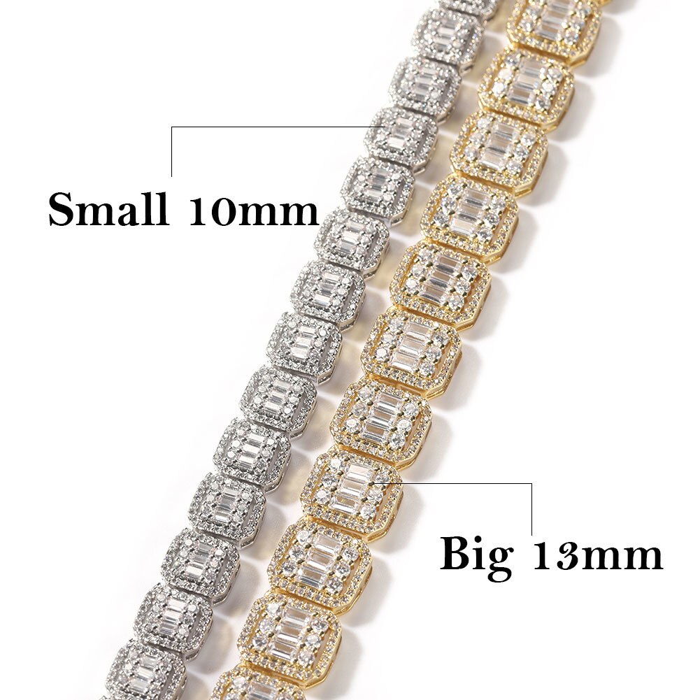 Uwin 10Mm Baguette Ketting Verharde Bling Roze Vierkante Cz Iced Out Link Chain Choker Ketting Hiphop Sieraden Voor