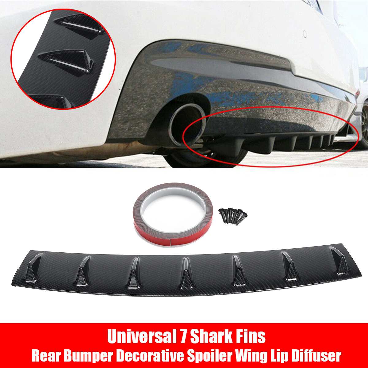 Universal Car Rear Bumper Lip Diffuser 7 Shark Gloss Black Car Rear Bumper Car Back Spoiler Car-Styling ABS Plastic Top 86*20*6