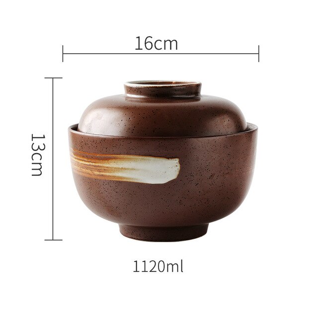Cuenco de cerámica para sopa, tazón japonés de 4,5 pulgadas y 6,5 pulgadas con tapa, tazón de porcelana azul y blanca para arroz, tazón para sopa y estofado de: 6.5inch tureen D