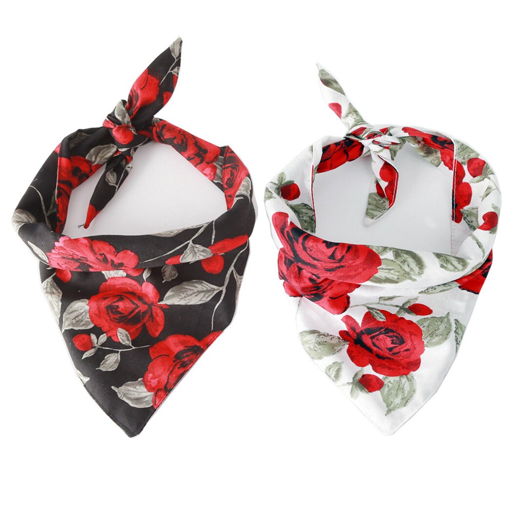 Bandana de algodón con estampado de flores para mascotas, babero para perro, gato, Día de San Valentín, rosa roja, triángulo, Rosa Negra