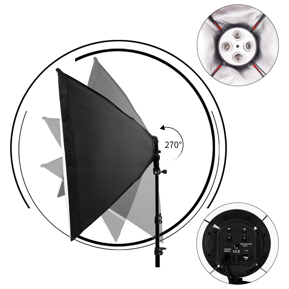 Tripod Softbox 4 Lamp Holder Light Box Lighting Kit Photography Flash 50x70CM E27 Base Camera Feflector Photo Video Shooting